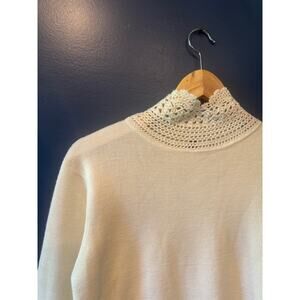 Vintage Soft Surroundings | Wool-Blend Ivory Crochet Lace High Neck Sweater | M